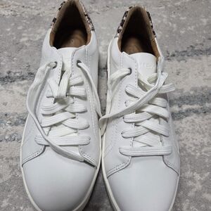 AETREX white Leather Sneakers with Animal Print Detail